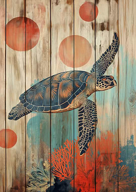 Sea Turtle on Wood Panel Art | Turtle Wall Art