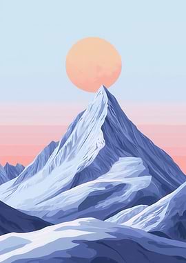 Mountain peak with sun digital art
