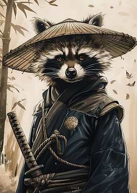 Raccoon Samurai Warrior