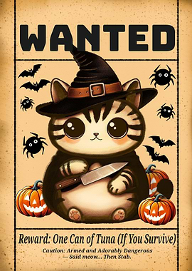 Wanted: Halloween Cat with Knife
