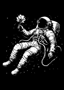 Astronaut with Lotus Flower in Space