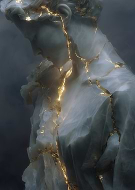 Kintsugi Marble Statue with Gold Veins