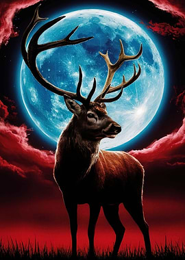 Stag under the moon