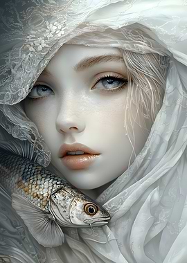 Ethereal Woman With Fish Portrait