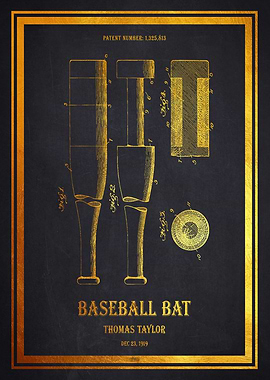 Baseball Bat Patent 1919 - Gold