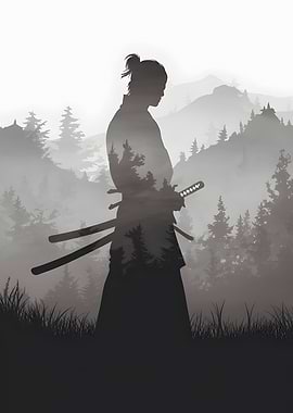 Silhouette of a Samurai in Nature