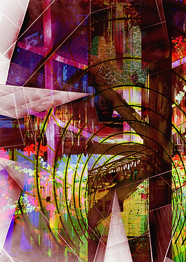 Abstract Geometric Architecture with Floral Elements