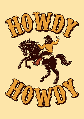 Howdy Cowboy Riding Horse Illustration