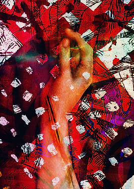 Abstract Hand Art with Red Patterns