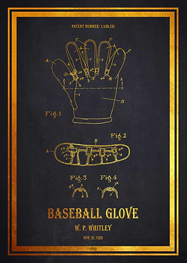 Baseball Glove Patent 1922 - Gold