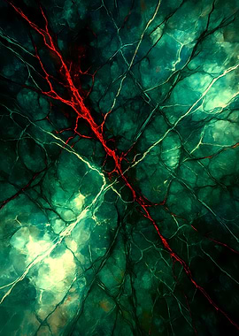 Abstract Porcelain #77 - Abstract Green and Red Veins