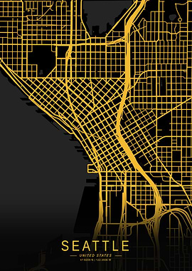 Golden Seattle City Map