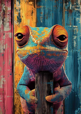 Colorful Chameleon Portrait on Wood | Chameleon Wall Art
