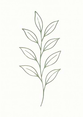 Green Leaf Branch Watercolor Minimalist Illustration