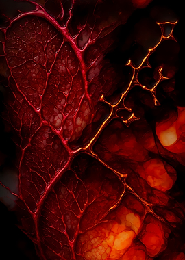 Abstract Porcelain #78 - Abstract Red Veins and Structures