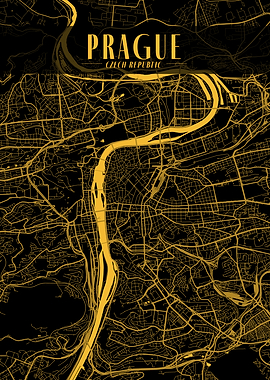 Prague Golden Map Art