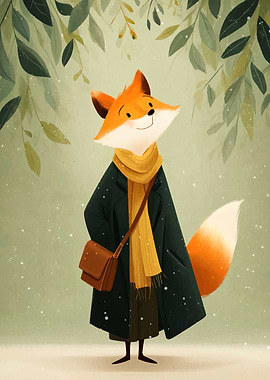 Fox in Coat and Scarf Illustration