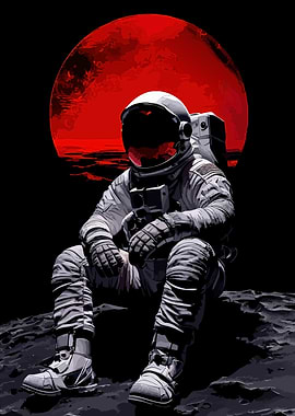 Astronaut on Moon with Red Planet