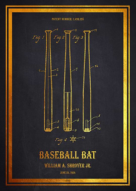 Baseball Bat Patent 1924 - Gold