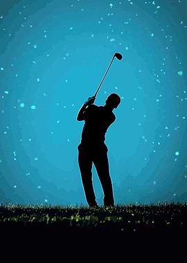 Golf Swing Silhouette on Blue