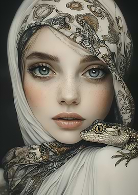 Girl With Lizard and Headscarf