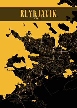 Reykjavik Golden Map Art