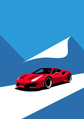 Ferrari 488 Pista Minimalist Illustration