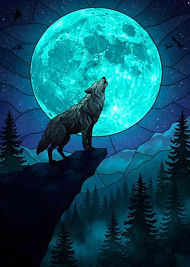 Wolf Howling at the Moon Art