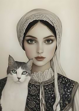 Girl With Cat Portrait