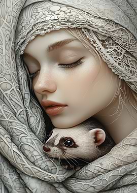 Woman With Ferret Portrait