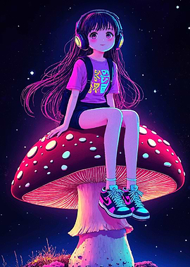 Anime Girl Mushroom Headphones