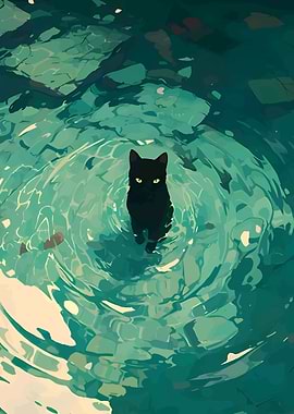 Black Cat in Water
