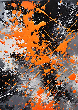 Abstract Orange Splatter on Black Canvas