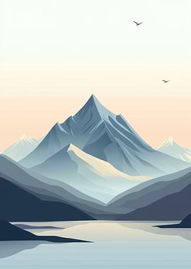 Minimalist Mountain Landscape with Lake