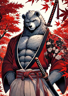 Bear Samurai Autumn Landscape