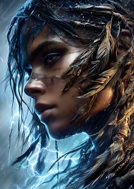 Woman with Lightning and Feathers