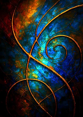 Abstract Porcelain #79 - Abstract Blue and Gold Swirls