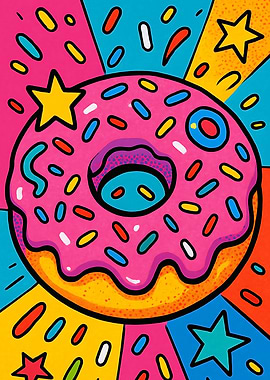 Colorful Donut with Sprinkles and Stars