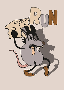 Cartoon Rat Running with Cheese