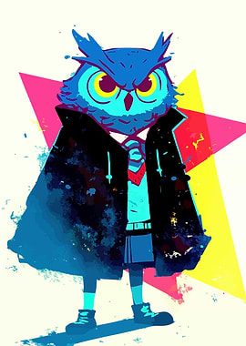 Stylish Owl Character with Coat and Tie