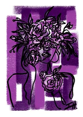 Floral Woman Line Art Purple