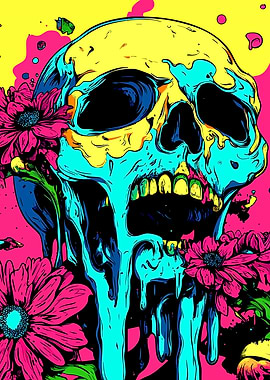 Skull with Flowers Pop Art