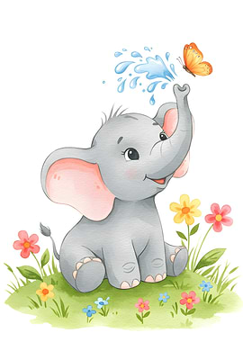 Cute Elephant with Butterfly