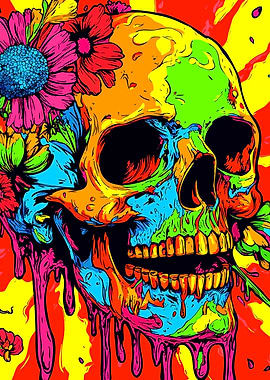 Colorful Skull with Flowers