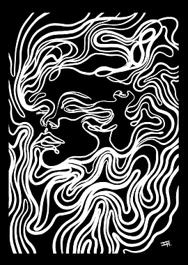 Abstract Ocean Face Line Art