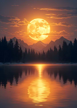 Full Moon Over Mountain Lake