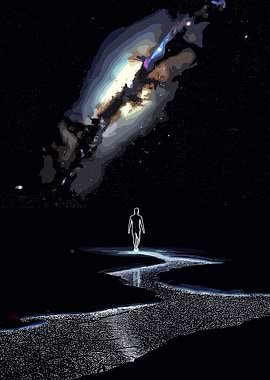 Cosmic Journey: Figure Under Galaxy
