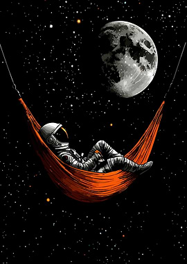 Astronaut Relaxing in Space Hammock