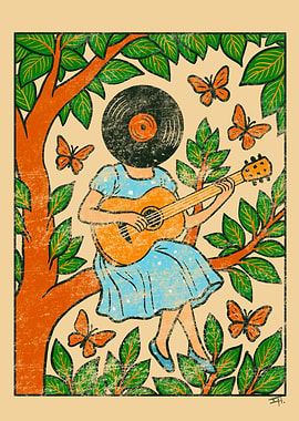 Vinyl Head Hippy Guitarist, Among the Orange Branches