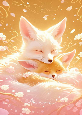 Sleeping Foxes Floral Embrace